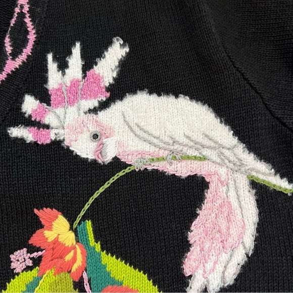 Vintage 90s Artsy Embroidered Cockatoos Funky Grandma Cardigan Sweater SZ Small - Picture 7 of 14